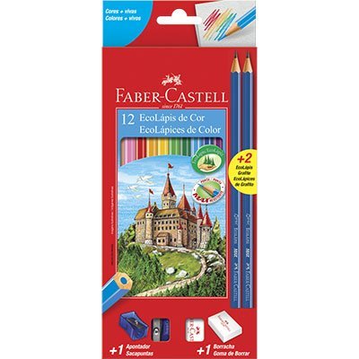 Lapis de cor faber castell 12 cores + 2 lapis de escrever +1 borracha + 1 apontador