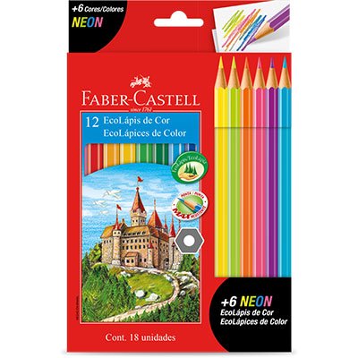 Lápis de Cor Sextavado EcoLápis 12 Cores + 6 Neon Faber-Castell