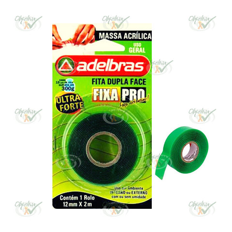 FITA ADESIVA DUPLA FACE FIXA PRO MASSA ACRILICA 12MM X 2MT - ADELBRAS