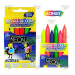 GIZ DE CERA BIG GIZ NEON GLITTER ABELHINHAS COM 6 UNIDADES - ACRILEX REF.: 09806