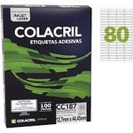 ETIQUETAS ADESIVAS CARTA 80 POR FOLHA 12,7MM X 44,45MM COM 100 FOLHAS - COLACRIL REF.: CC187