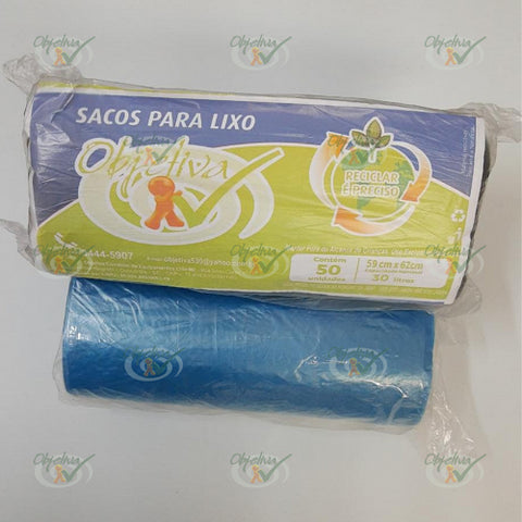 SACO DE LIXO 30 LITROS AZUL / PRETO  ROLO COM 50 UNIDADES - OBJETIVA