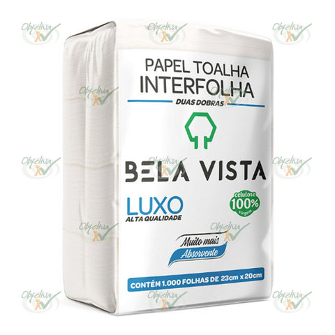 PAPEL TOALHA INTERFOLHA LUXO 23CM X 20CM FARDO COM 1000 FOLHAS - BELA VISTA PAPEIS COD.: CV007 / 007CV