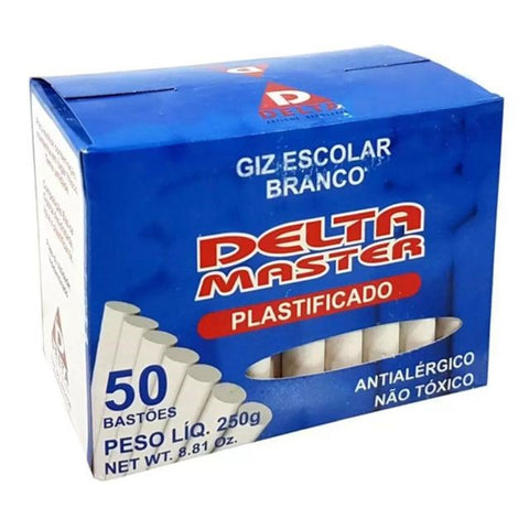 GIZ ESCOLAR PLASTIFICADO ANTIALERGICO BRANCO COM 50 BASTOES 250GR - DELTA