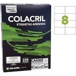 ETIQUETAS ADESIVAS A4 8 POR FOLHA 99,1MM X 67,7MM COM 100 FOLHAS - COLACRIL REF.: CA4365