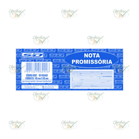 NOTA PROMISSORIA 50 FOLHAS 145X65 MM - SAO DOMINGOS REF. 6092-1