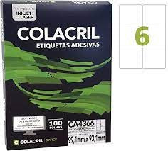 ETIQUETAS ADESIVAS 6 POR FOLHA 99,1MM X 93,1MM COM 100 FOLHAS - COLACRIL REF.: CA4366