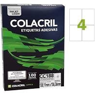 ETIQUETAS ADESIVAS CARTA 4 POR FOLHA 138,11MM X 106,36MM COM 100 FOLHAS - COLACRIL REF.: CC188