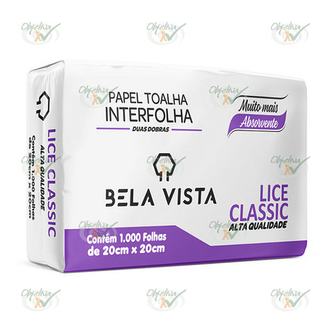 PAPEL TOALHA INTERFOLHA LICE CLASSIC  BRANCO 20CM X 20CM FARDO COM 1000 FOLHAS - BELA VISTA PAPEIS COD.: B2021