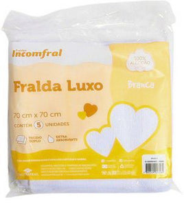 FRALDA LUXO BRANCA 70CM X 70CM COM 5 UNIDADES - INCOMFRAL REF 27584