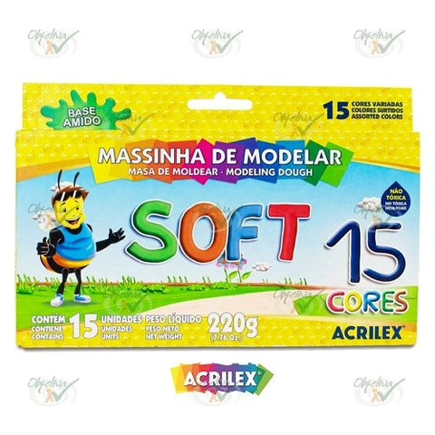 MASSA DE MODELAR 15 CORES SOFT AMIDO 220GR - ACRILEX REF.: 07314