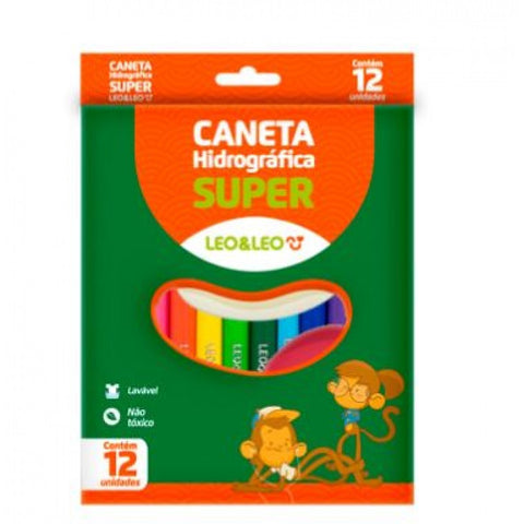 CANETINHA HIDROGRAFICA SUPER LEO E LEO 12 CORES - LEONORA