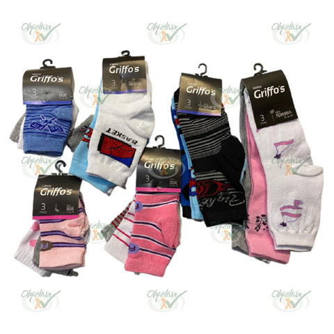 KIT MEIA FEMININA / MASCULINA  BEBE 14/16 - 17/19 -  20/22  COM 3 PARES - GRIFFOS REF.: 50.003