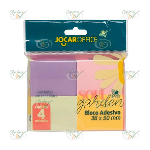 BLOCO AUTO ADESIVO COM 4 BLOCOS COM 100 FOLHAS CADA 50 MM X 38 MM SOUL GARDEN  - JOCAR OFFICE REF.: 91132