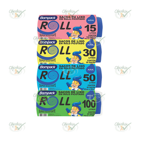 SACO DE LIXO 15 LITROS AZUL ROLL BOMPACK COM 80 UNIDADES - EMBRAST