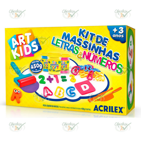 KIT DE MASSA DE MODELAR ART KIDS LETRAS E NUMEROS 140GR - ACRILEX REF.: 40046