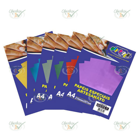 PAPEL LAMICOTE A4 250 GR COM 10 FOLHAS  CORES DIVERSAS - OFF PAPER REF 10519, 10520, 10521, 10522, 10523