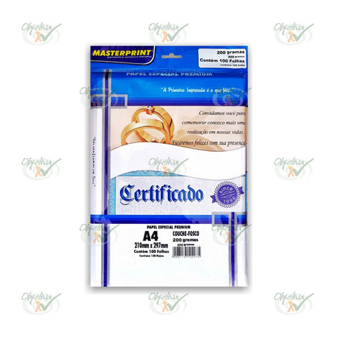 PAPEL ESPECIAL A4 200G/M² TEXTURIZADO COUCHE BRANCO FOSCO  COM 100 UNIDADES - MASTERPRINT REF PD 120010002