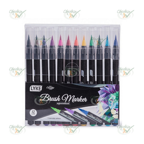 CANETA COM PONTA POROSA BRUSH / PINCEL AQUARELAVEL COM 12 CORES - LYKE - LC101-634