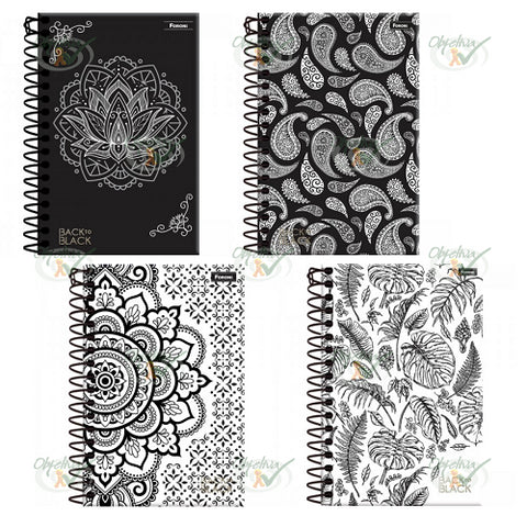 CADERNO 1/4 80 FOLHAS CAPA DURA ESPIRAL BACK TO BLACK - FORONI REF.: 31.6006-7