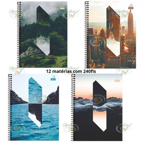 CADERNO 12X1 240 FOLHAS CAPA DURA ESPIRAL - FORONI 4 ELEMENTOS REF.: 30.8032-2