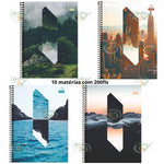 CADERNO UNIVERSITARIO 10X1 200 FOLHAS CAPA DURA ESPIRAL - FORONI 4 ELEMENTOS REF.: 30.8031-4