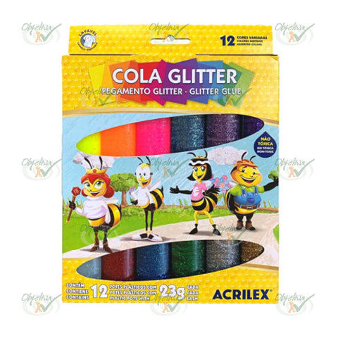 COLA GLITTER ABELHINHAS COM 12 UNIDADES 23GR CADA - ACRILEX REF.: 02922