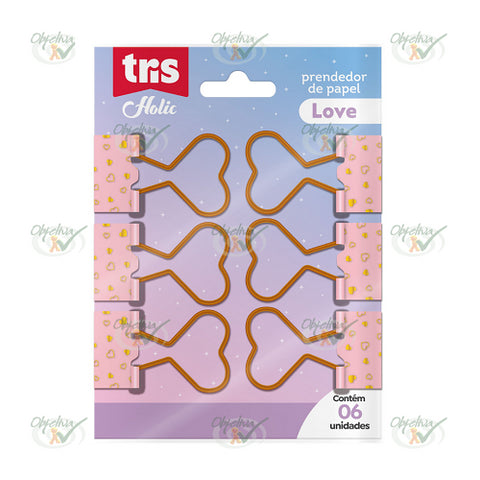 CLIPS BINDER PRENDEDOR DE PAPELCORAÇÃO DOURADO E ROSA COM 6 UNIDADES - SUMMIT TRIS REF 612485