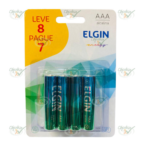 PILHA AAA ALCALINA ENERGY 1.5V COM 8 UNIDADES - ELGIN REF.: LR03