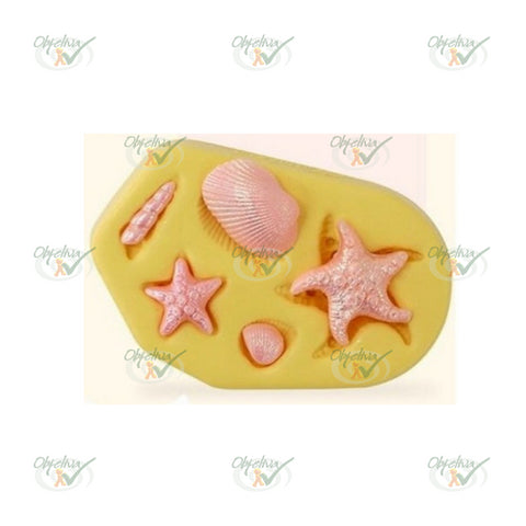 FORMA / MOLDE DE BISCUIT SILICONE CONCHAS E ESTRELAS - BLUE STAR REF.: 013