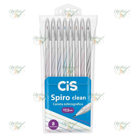 CANETA ESFEROGRAFICA CIS SPIRO CLEAN PONTA FINA 0.7 MM COM 8 UNIDADES - SERTIC REF.: 52.0633