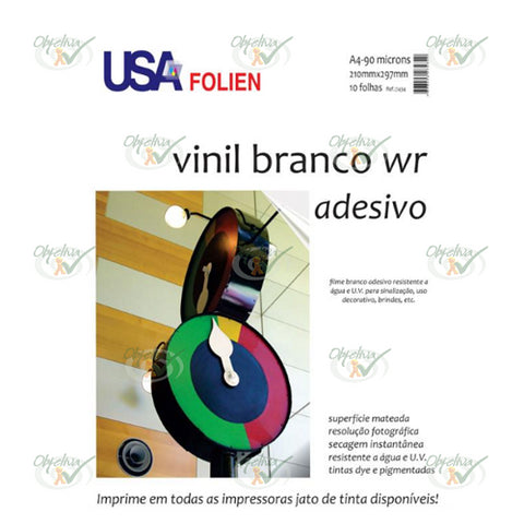 PAPEL ESPECIAL A4 90G/M² VINIL ADESIVO FOSCO MATE BRANCO COM 10 FOLHAS - USA FOLIEN REF.: 7434