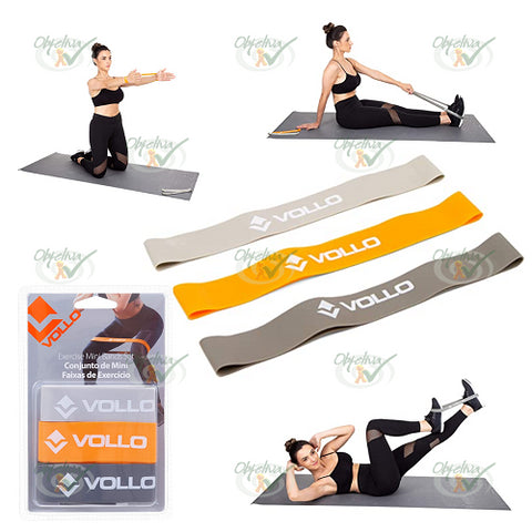 CONJUNTO DE MINI FAIXAS DE EXERCICIO COM 3 UNIDADES - VOLLO SPORTS REF.: VP1007