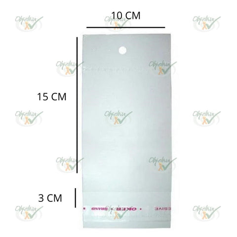 SACO ADESIVO TRANSPARENTE COM FURO PEROLADO 10CM X 15CM + 3CM - CROMUS