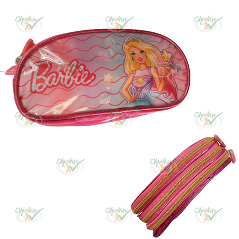 ESTOJO ESCOLAR BARBIE COM 3 ZIPERS CORES DIVERSAS - MAXLOG REF.: EI34426BB-VD EI34426BB-PK