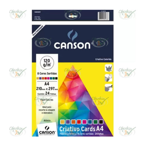 PAPEL A4 COLORIDO CRIATIVO CARDS 120 G/M² COM 24 FOLHAS - CANSON REF 66667163