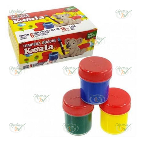 TINTA TEMPERA GUACHE 6 CORES COM 15ML CADA - KOALA