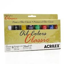 TINTA PARA TELA A OLEO OIL COLORS CLASSIC COM 8 BISNAGAS DE 20ML CADA - ACRILEX REF.: 14108