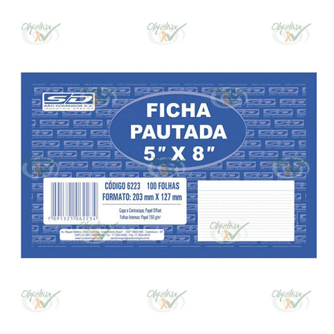 FICHA PAUTADA 5X8 100 FOLHAS 203X127 MM - SAO DOMINGOS