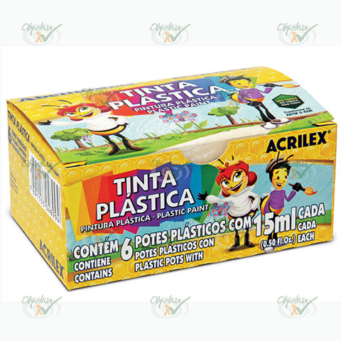 TINTA PLASTICA ABELHINHAS COM 6 UNIDADES 15ML CADA - ACRILEX REF.: 03215