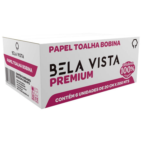 PAPEL TOALHA BOBINA PREMIUM 20 CM X 200 M CAIXA COM 6 ROLOS - BELA VISTA