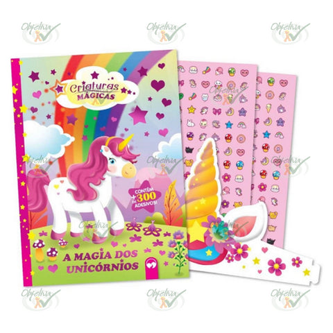 LIVRO A MAGIA DOS UNICORNIOS COLEÇAO CRIATURAS MAGICAS COM 300 ADESIVOS - EDI. VALE DAS LETRAS