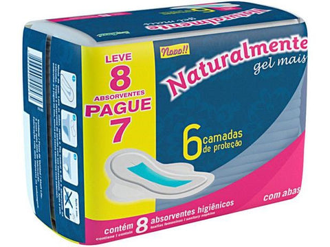 ABSORVENTE NATURALMENTE GEL MAIS COM ABAS COM 8 UNIDADES - EVERGREEN