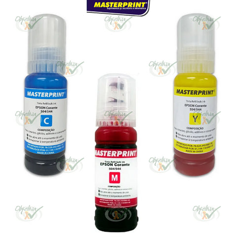 TINTA / CORANTE MASTER EPSON UNIVERSAL REFIL CORES DIVERSAS 70ML - MASTERPRINT 504/544 - R-EP70M R-EP70C R-EP70Y