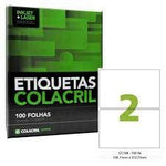 ETIQUETAS ADESIVAS CARTA 2 POR FOLHA 138,11MM X 212,73MM COM 100 FOLHAS - COLACRIL REF.: CC186